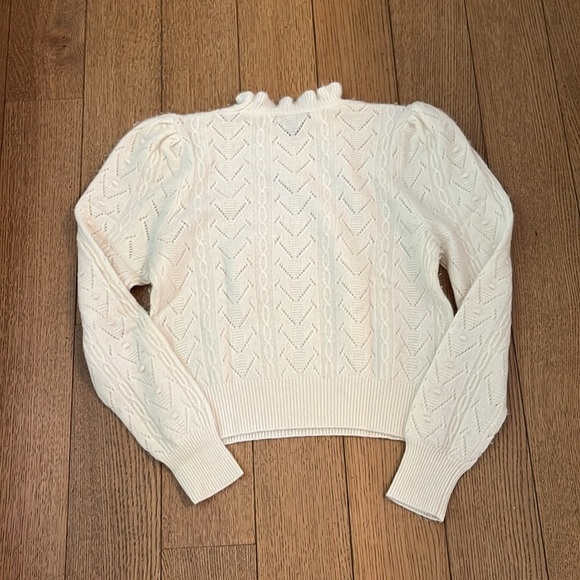 AQUA Cashmere Ruffled Turtleneck Sweater Ivory 100% Cashmere Large - Picture 6 of 7